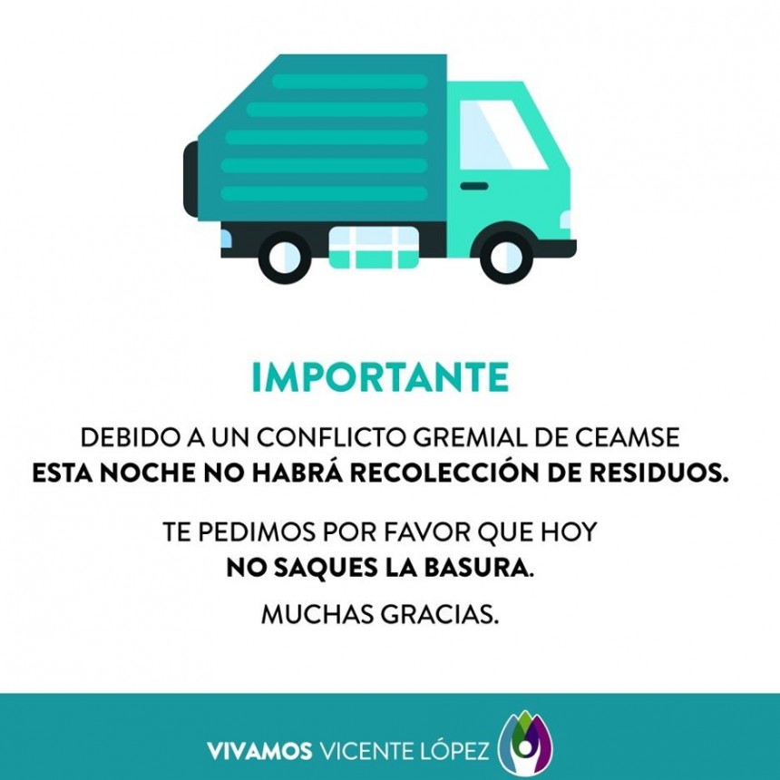 LA MUNICIPALIDAD DE VICENTE LOPEZ SOLICITA NO SACAR LA BASURA ESTA NOCHE
