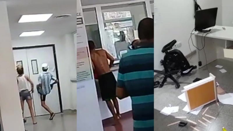 VIOLENTO ATAQUE A LA GUARDIA DEL HOSPITAL MERCANTE PORQUE NO TRASLADABAN A UNA PACIENTE 