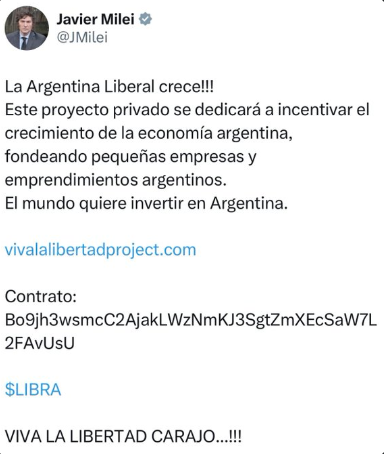 MILEI RECOMENDÓ UNA CRIPTO-MEME: MOVIÓ MILLONES Y SE DESPLOMÓ