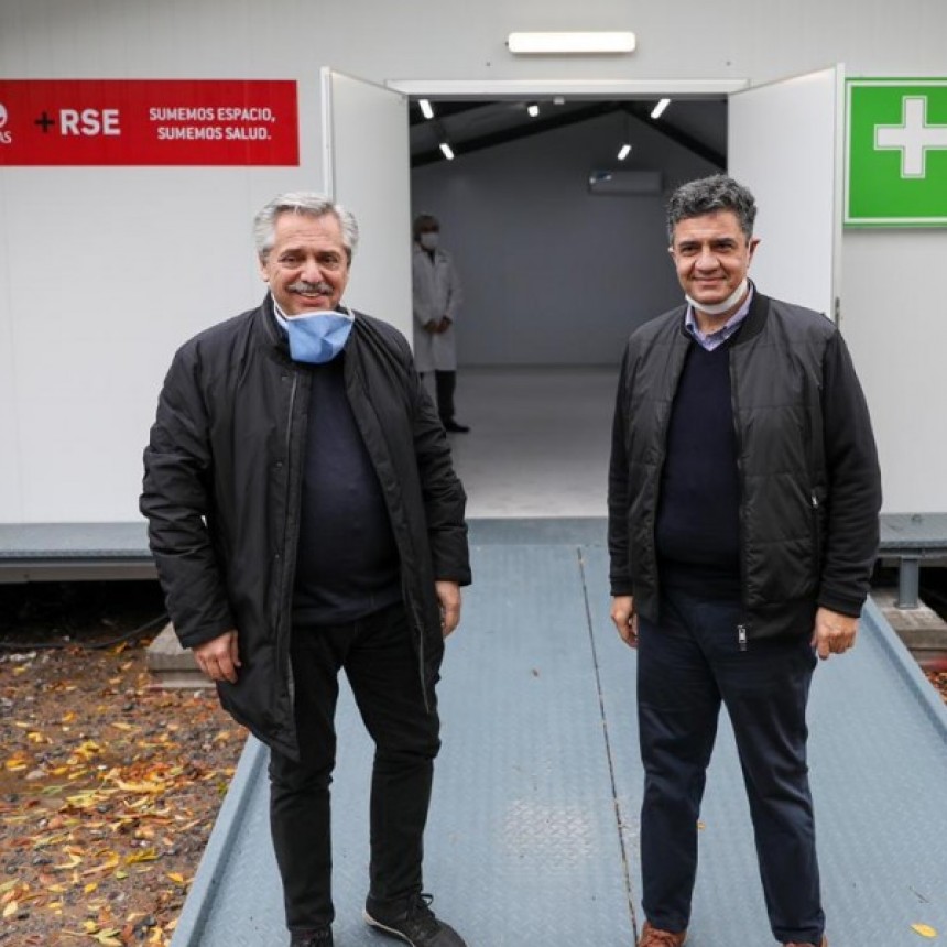 JORGE MACRI Y ALBERTO FERNÁNDEZ RECORRIERON LA FINALIZACIÓN DE OBRAS DEL HOSPITAL DE CAMPAÑA EN CAMPO 1