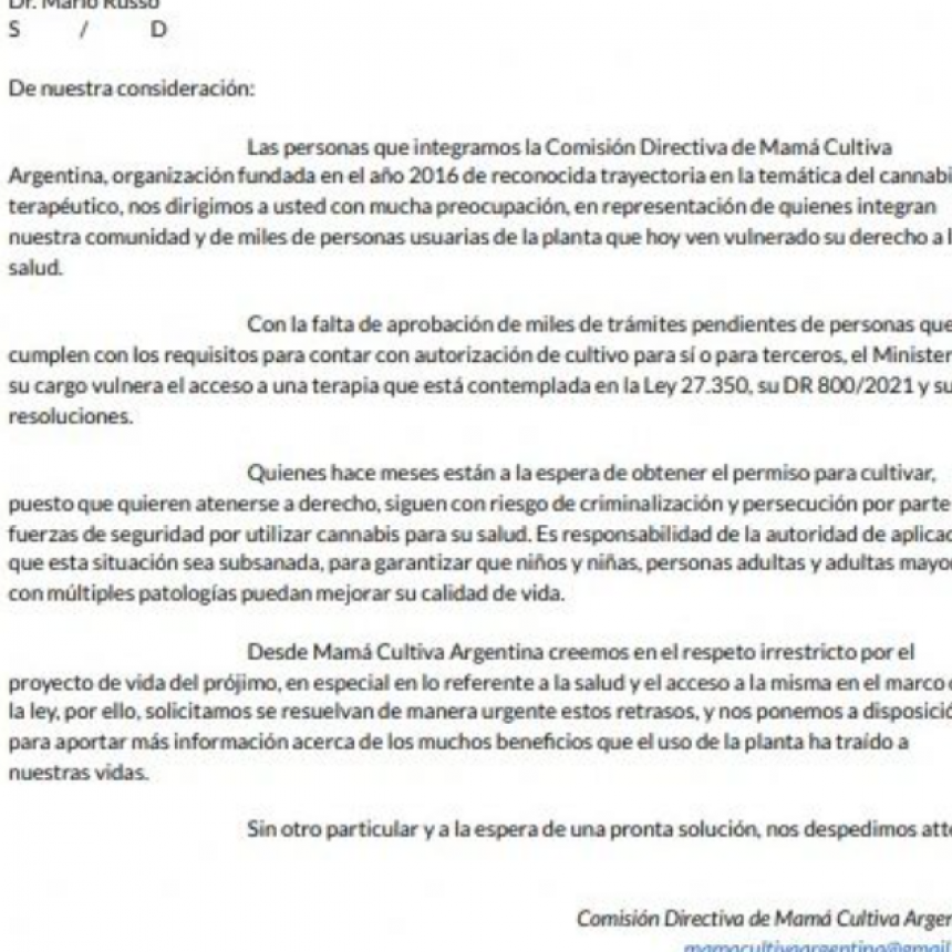 LA ONG MAMA CULTIVA LE PIDE AL ESTADO QUE NO LE DUERMAN LOS TRAMITES