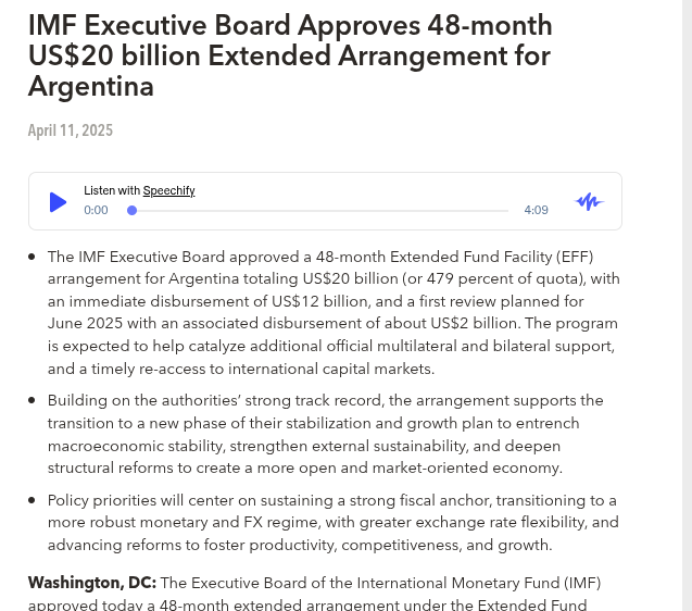 TEXTO COMPLETO DE LA COMUNICACIÓN DEL FMI SOBRE ARGENTINA