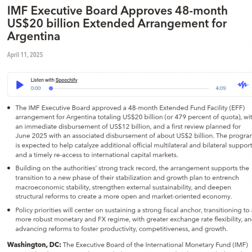 TEXTO COMPLETO DE LA COMUNICACIÓN DEL FMI SOBRE ARGENTINA
