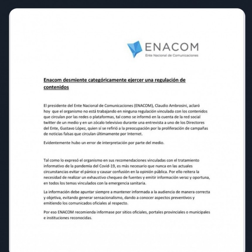 EL PRESIDENTE DEL ENACON DESMIENTE QUE EL GOBIERNO PRETENDA REGULAR CONTENIDOS EN LA PRENSA