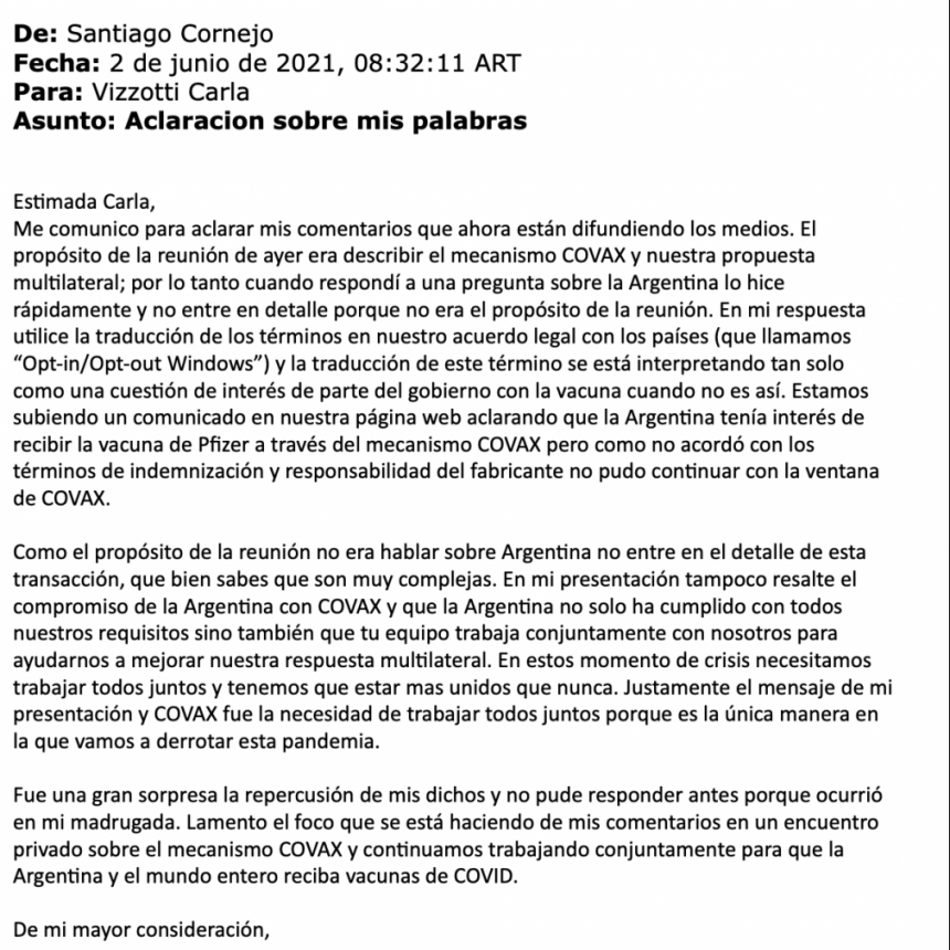 LA DESMENTIDA DEL DIRECTOR DEL FONDO COVAX: 