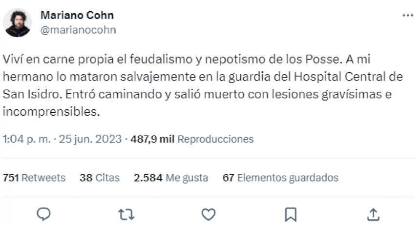 DURAS DECLARACIONES DE MARIANO COHN CONTRA LA FAMILIA POSSE