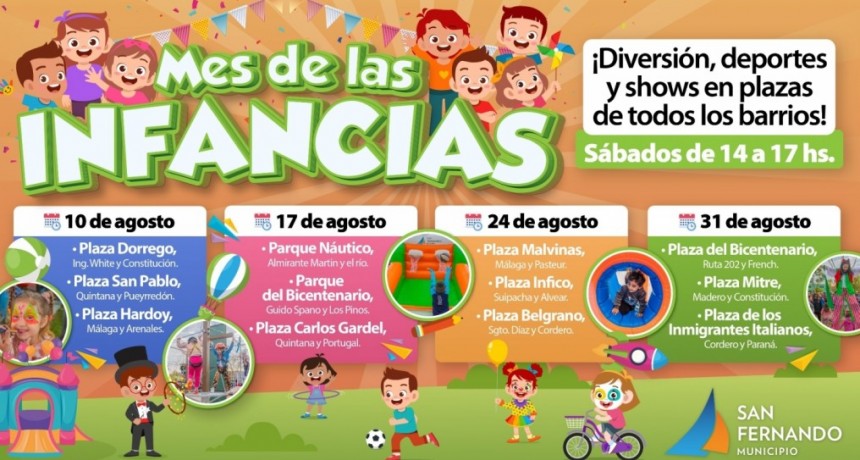 LOS SÁBADOS, LAS PLAZAS DE SAN FERNANDO TENDRÁN ACTIVIDADES POR EL MES DE LAS INFANCIAS