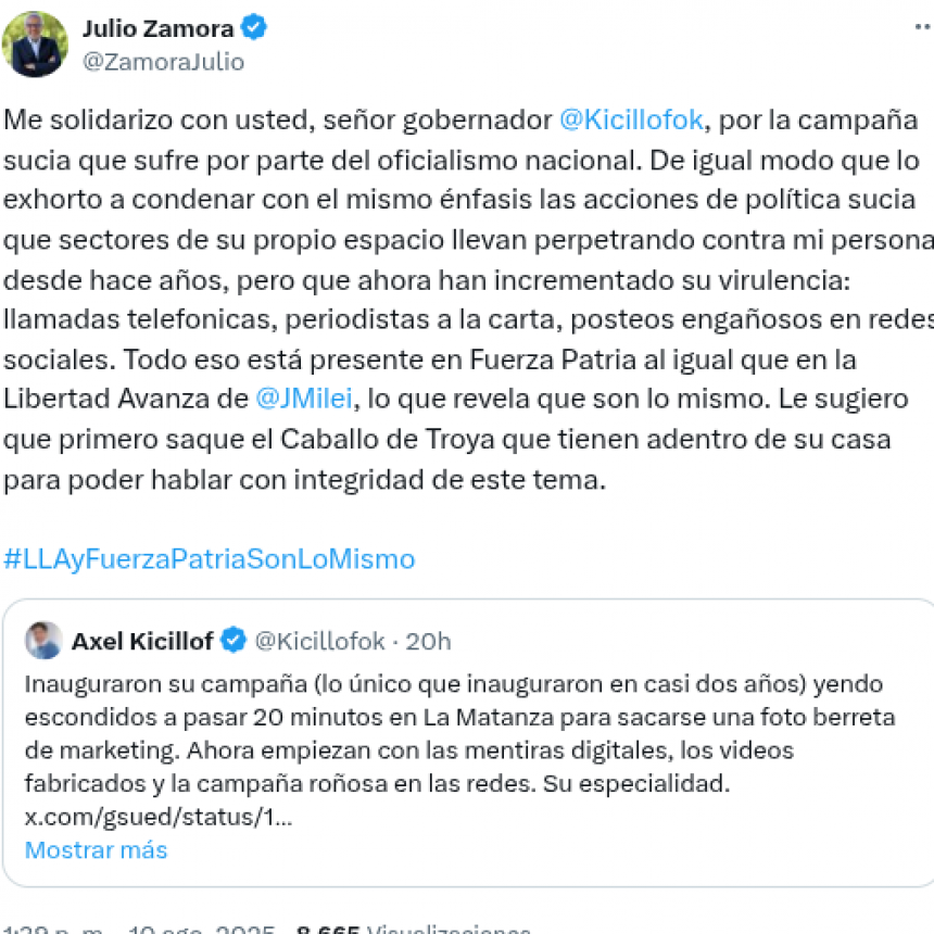 ZAMORA RESPALDO A KICILLOF POR LAS 
