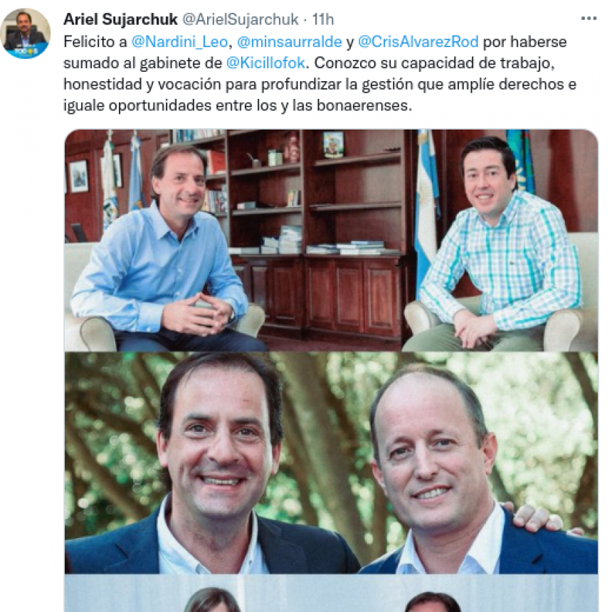 LUEGO DE AMAGAR ABANDONAR EL FRENTE DE TODOS ARIEL SUJARCHUK FELICITÓ A LOS NUEVOS INTEGRANTES DEL GABINETE DE KICILLOF