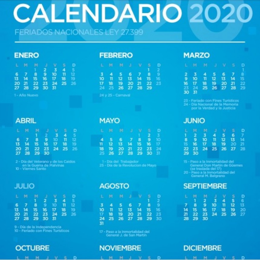 EL GOBIERNO NACIONAL DECRETÓ LOS FERIADOS PARA EL 2020